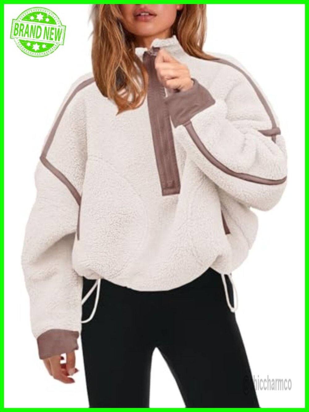 Women's Half Zip Fleece Pullover Sherpa Jacket Long Sleeve Zip Pockets